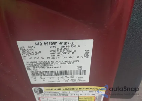 2014 Ford F-150 Fx4 from USA, damaged, VIN 1FTFW1ET3EKF44425